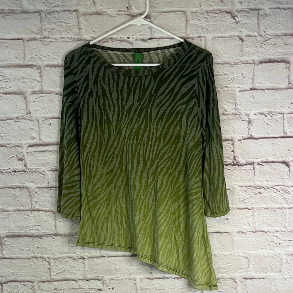 Olive Zebra Print Asymmetrical Women's Top - Picture 1 of 4